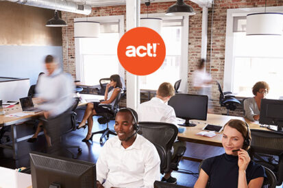 act! CRM software logo on top of photo of people working in an office