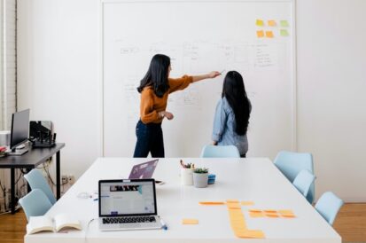 two people working on a Whiteboard