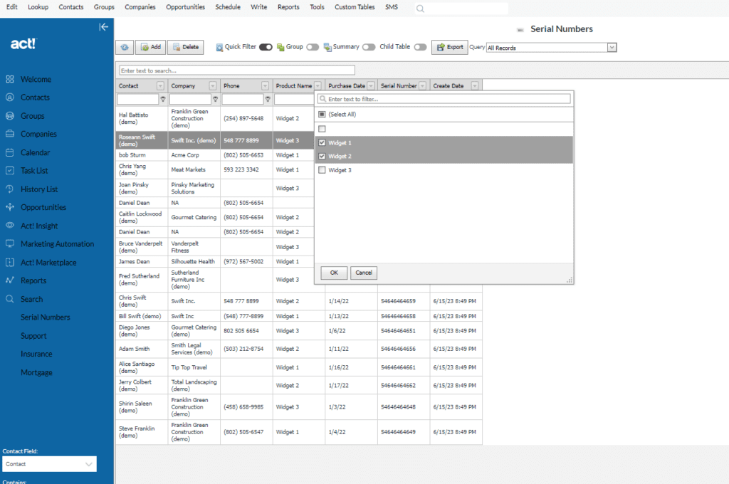 v26 multi select column filtering