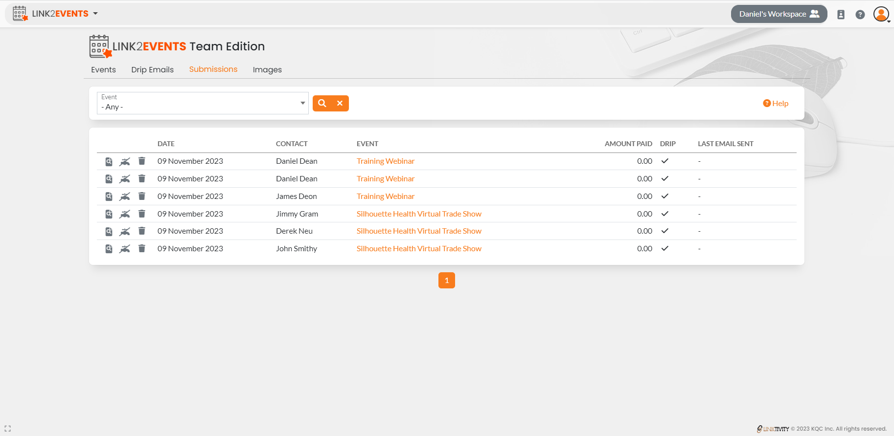 Sample of how to segment registrants in Linktivity