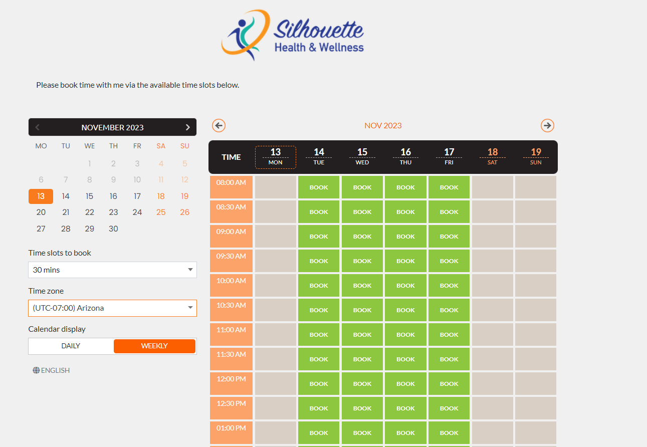 Screenshot showing how to share availability via an online link