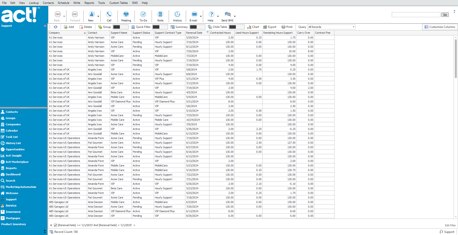 A screenshot depicting detailed product and service information