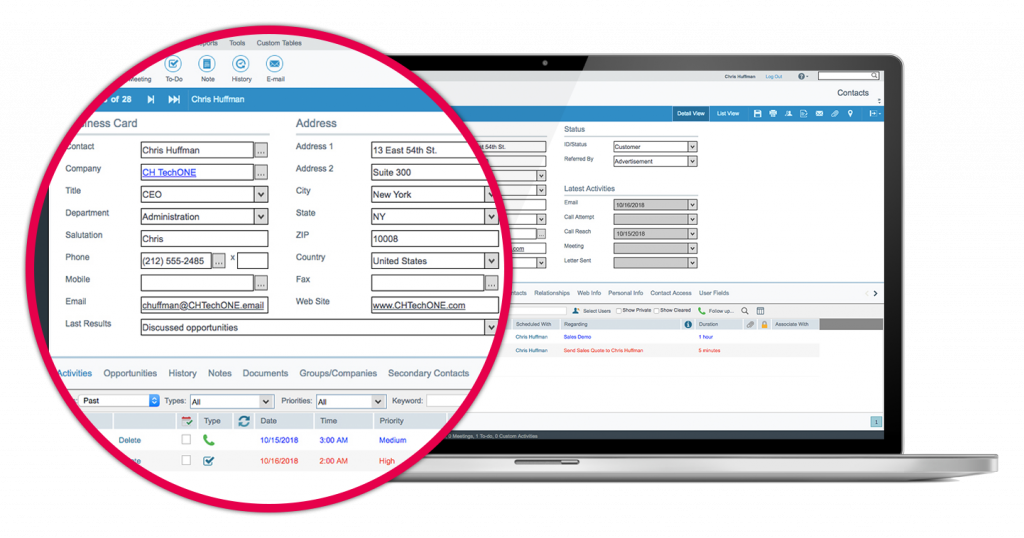 example of the stylized rich customer management on the act! CRM platform